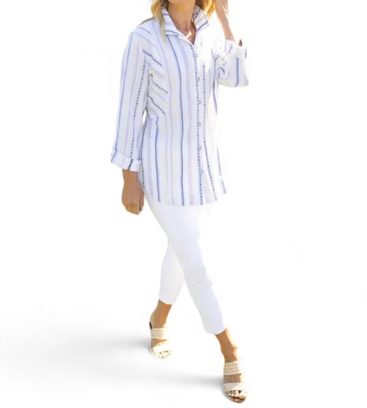 Woven Button Up Straight Hem Top In White Romantic Flair