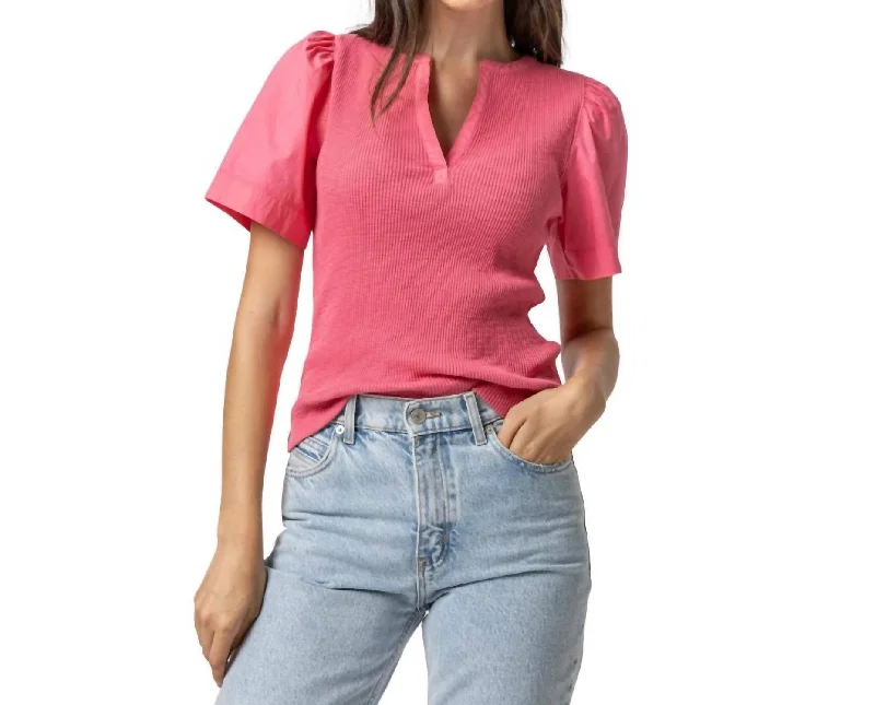 Woven Short Sleeve Split Neck Top In Rosebud Fast Fashion Favorites