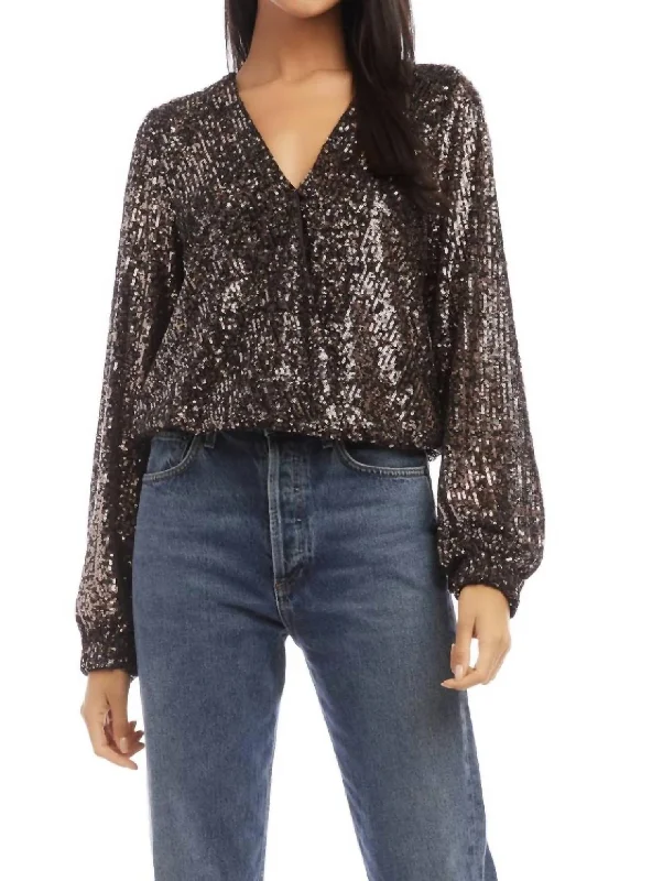 Wrap Top In Brown Sequin Redefining Women's Fashion