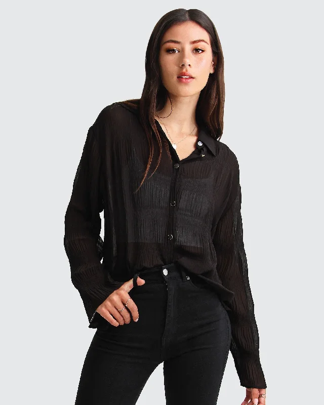 Yoko Shirred Chiffon Blouse  - Black Exclusive Designer Collection