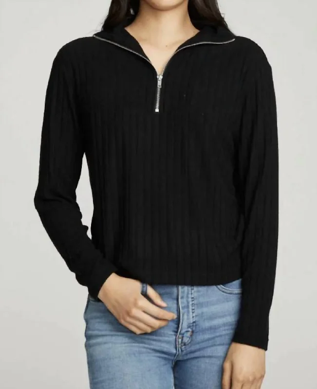 Zip Up Mock Neck Ls Pullover In True Black Save Big