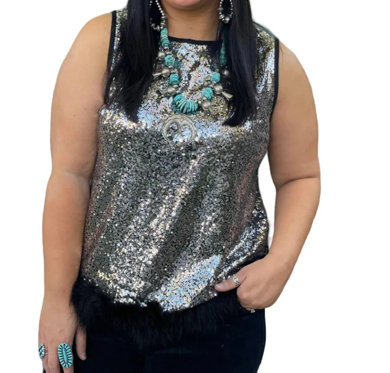 Zsazsa Sequin Top In Silver Trend Setting Wardrobe