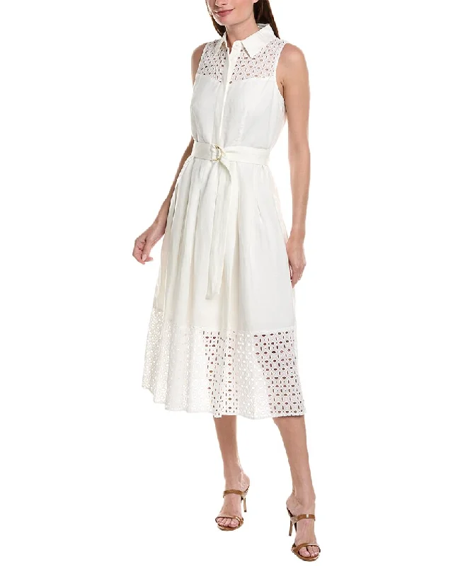 Anne Klein Pleated Linen-Blend Midi Dress Chic Trends For The Fashion Savvy