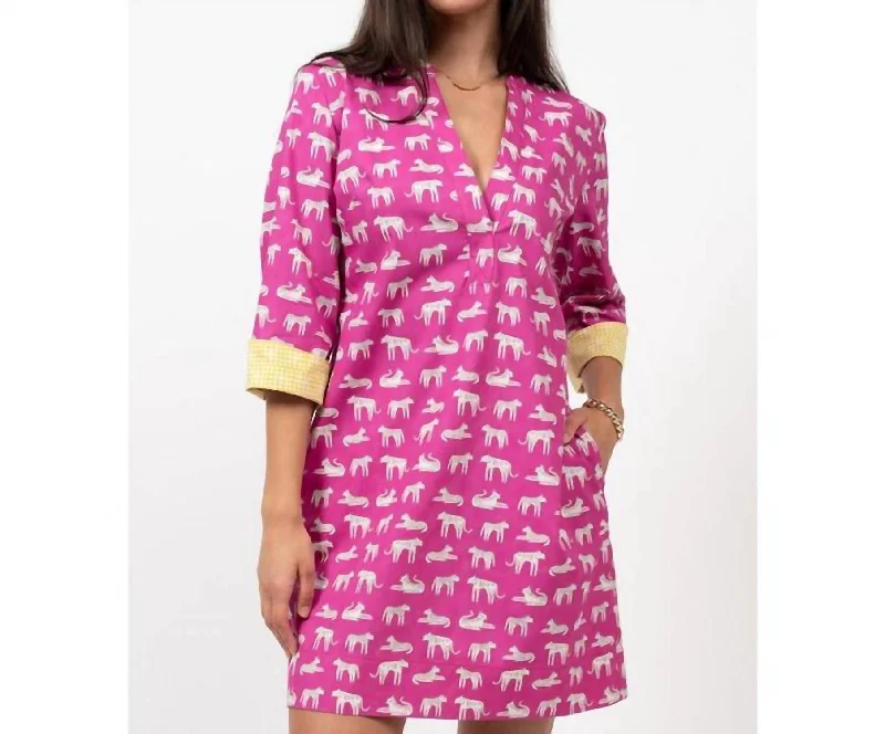 Cat's Meow Printed Dress In Magenta Style Versatile Women's Collection