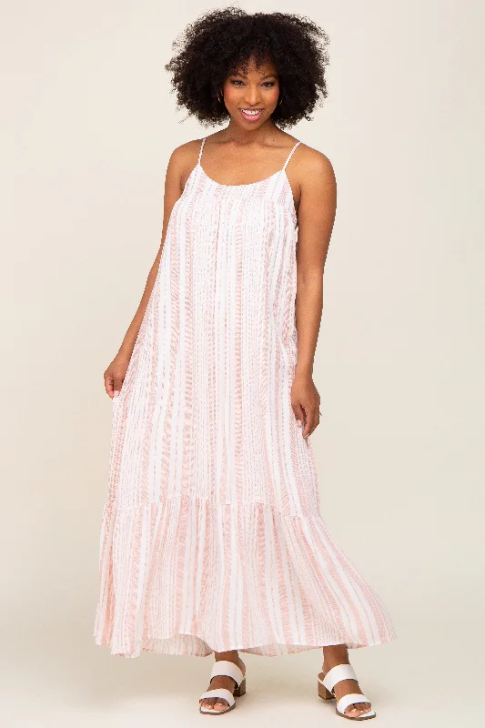 Coral Striped Sleeveless Maxi Dress Runway Inspired Wear