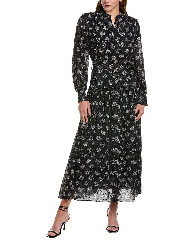 Elie Tahari Clip Dot Silk-Blend Maxi Shirtdress Elegant Style