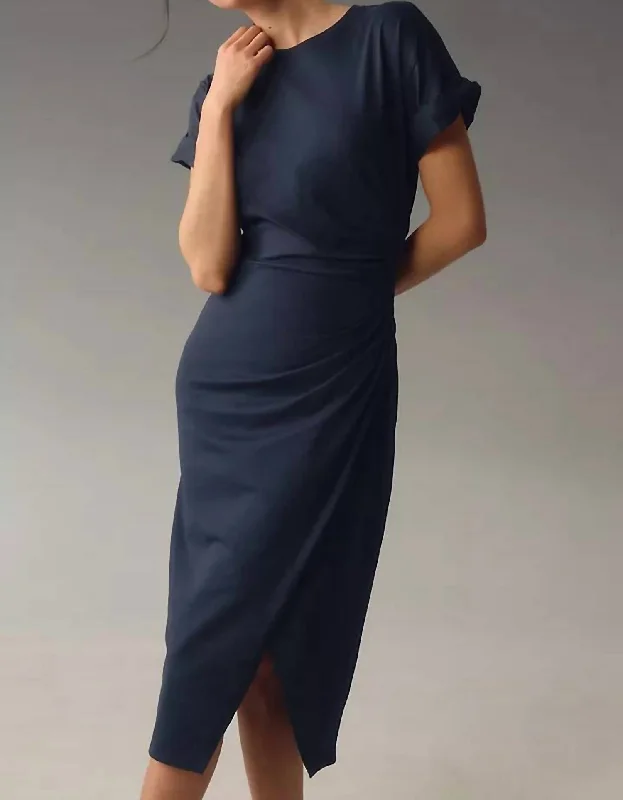 Faux Wrap Midi Dress In Navy Must Haves