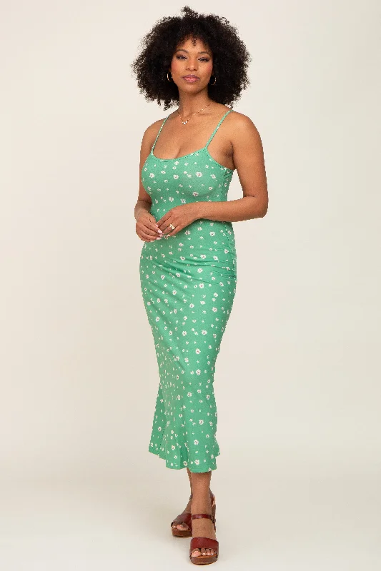 Green Floral Sleeveless Maxi Dress Vibrant Femme Fashion