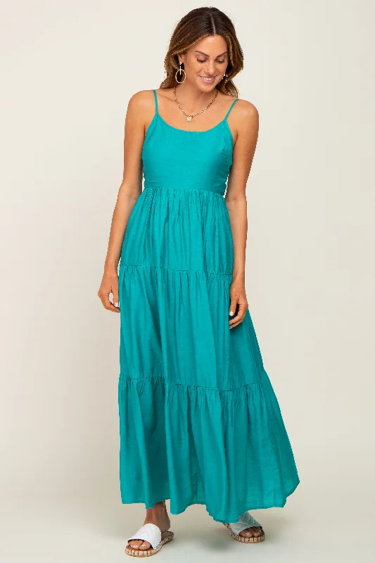 Green Tiered Maxi Dress Classic Timeless Elegant Style