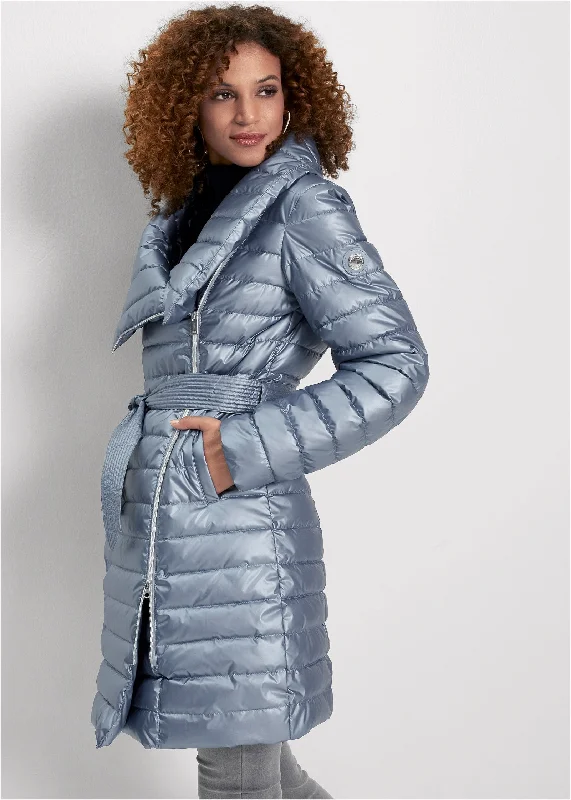 Metallic Puffer Coat - Blue Explore What's New