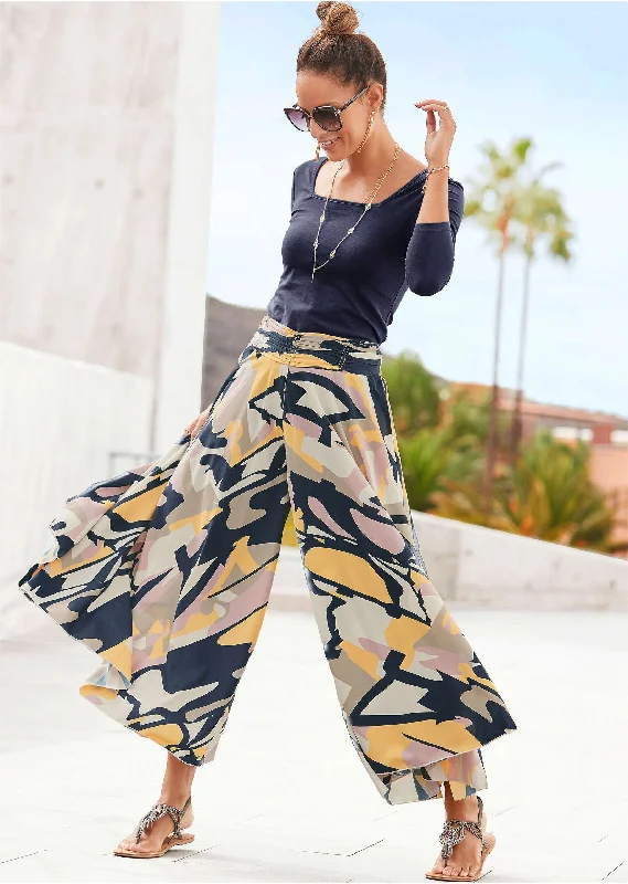 Printed Flowy Pants - Navy Multi Limited Time Offer