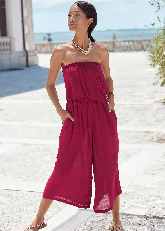 Strapless Ruffle Jumpsuit - Mauve Hot Trends