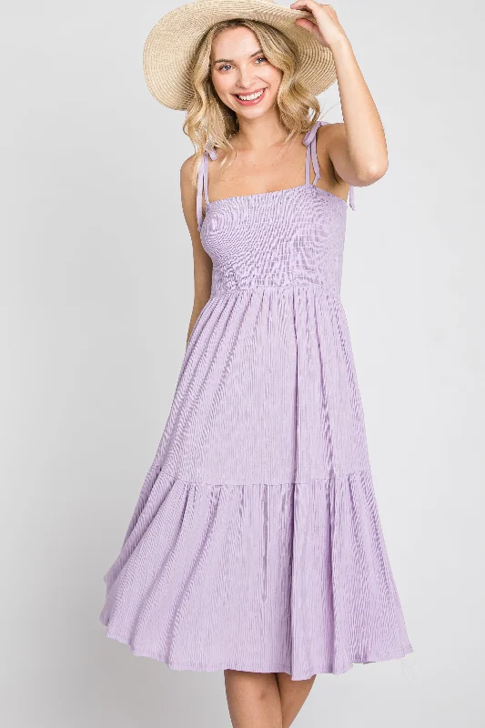 Lavender Smocked Shoulder Tie Dress Break Fashion Norms