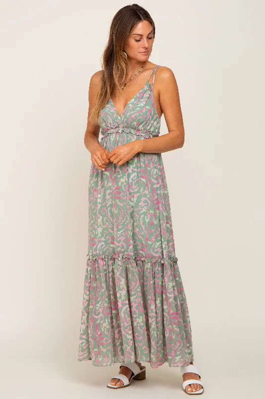 Light Olive Chiffon V-Neck Ruffle Tiered Maxi Dress Innovate Your Wardrobe