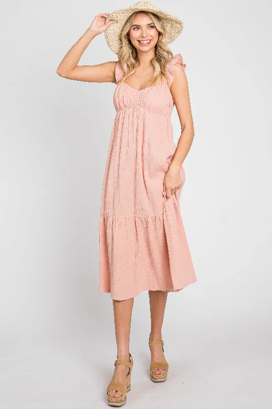 Light Pink Gauze Ruffle Midi Dress Best Sellers