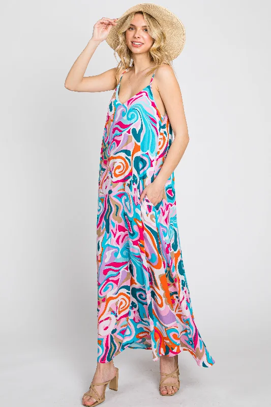 Multi-Color Sleeveless V-Neck Maxi Dress Essentials On Sale