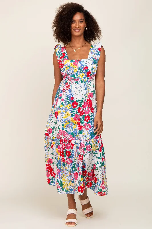 Multicolor Floral Ruffle Accent Maxi Dress Seasonal Trends