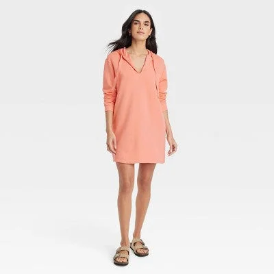 Open Box - Women's Long Sleeve Mini Fleece Tunic Dress - Universal Thread Coral Orange M Chic Trend Collection