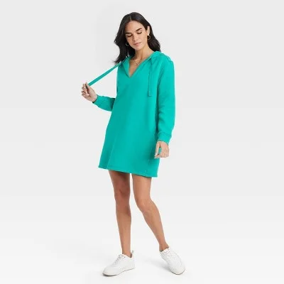 Open Box - Women's Long Sleeve Mini Fleece Tunic Dress - Universal Thread Green S Get The Latest Trends