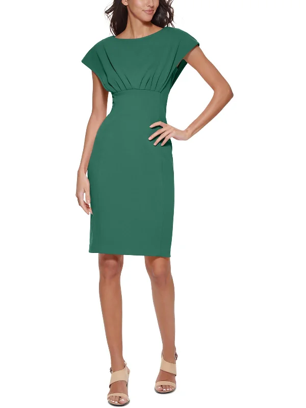 Petites Womens Pleated Polyester Sheath Dress Feminine Elegance