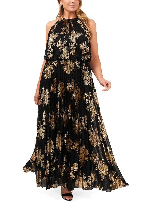 Plus Womens Halter Metallic Maxi Dress Brand Name Clothing Discount Extravaganza