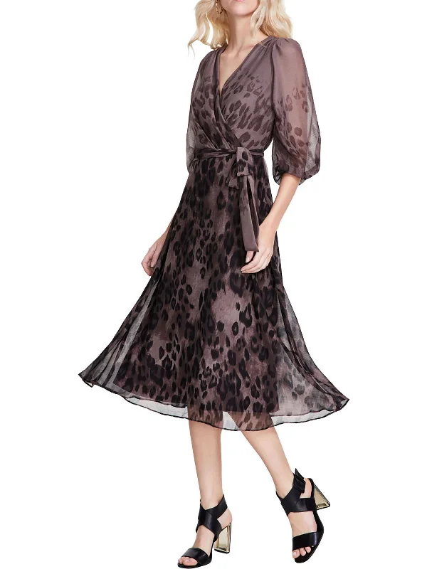 Womens Animal Print Chiffon Wrap Dress Special Offer For You