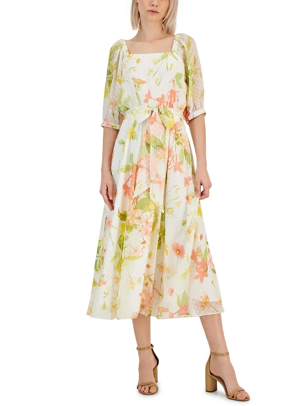 Womens Floral Print Chiffon Midi Dress All Season Basics Discount