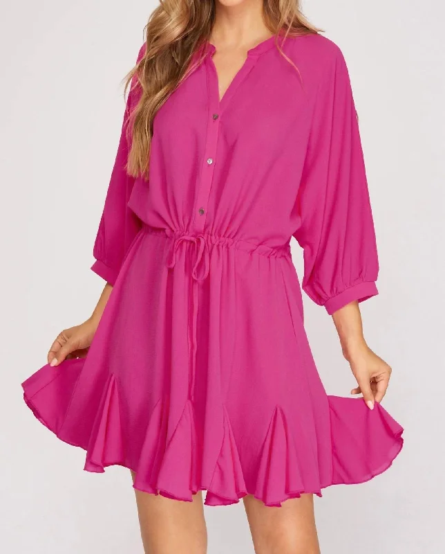 Woven Dress In Hot Pink Dive Into Trendy Women's Fashion