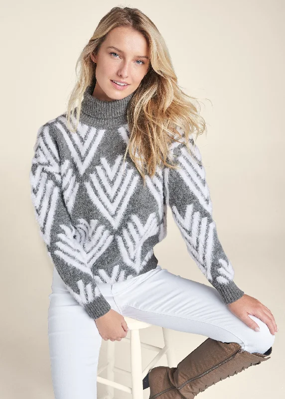 Printed Eyelash Turtleneck Sweater - Grey Multi End Of Season Clearance