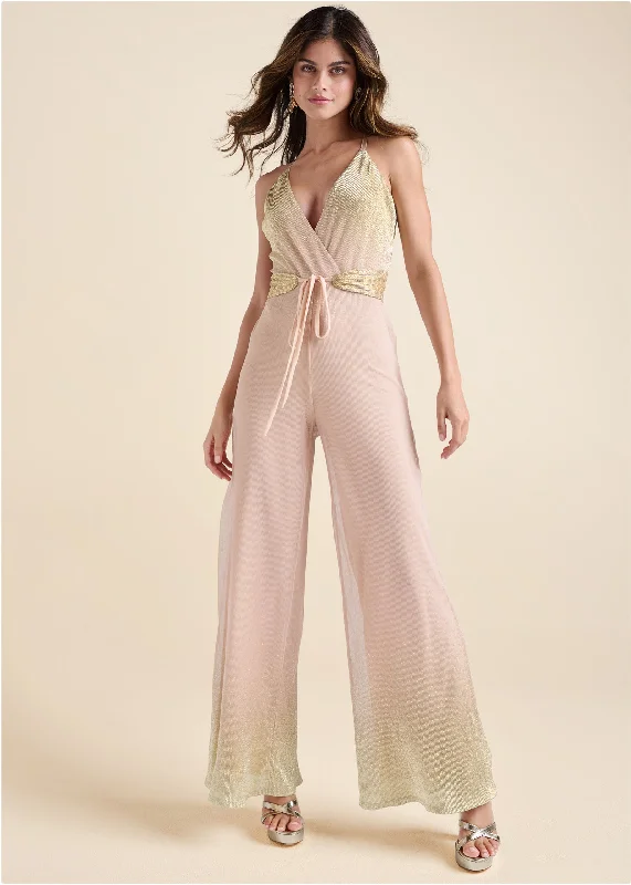 Ombre Sparkle Jumpsuit  - Pink Multi Alluring Design