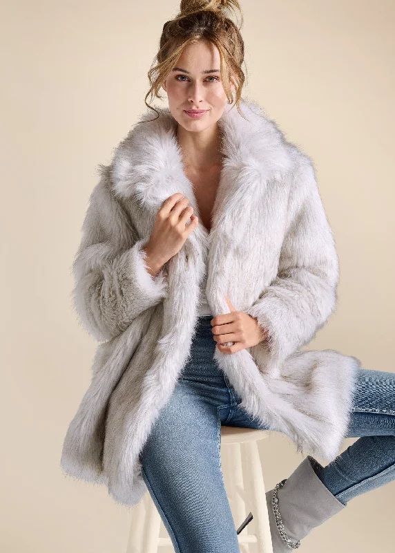 Luxe Mid-Length Faux Fur Coat - Grey Save Big