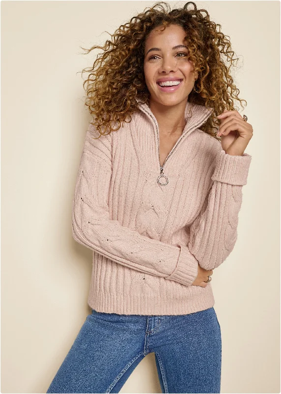 Quarter Zip Sweater - Blush Clearance Event