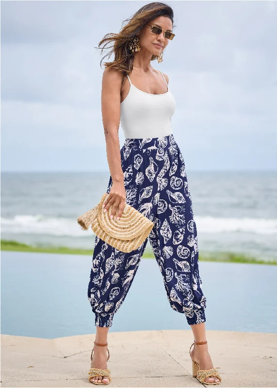 Deep Ocean Patterned Pants - Navy & White Stylish Savings