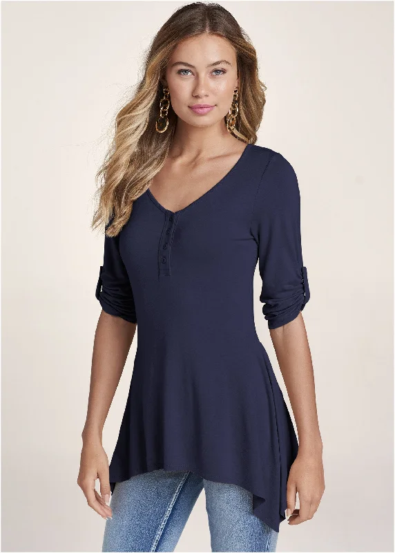 Henley High-Low Top - Navy Unbeatable Prices