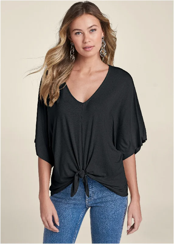 Knot Twist V-Neck Tee - Black Trend Setting Threads