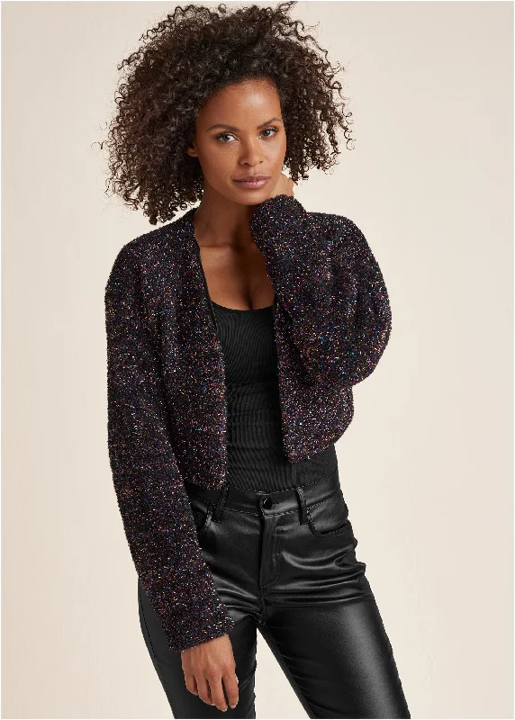 Lurex Cropped Cardigan - Black Multi Hurry Before It's Gone