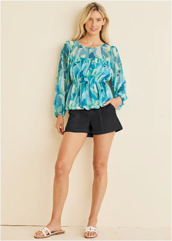 Relaxed Twill Shorts - Black Evening Elegance