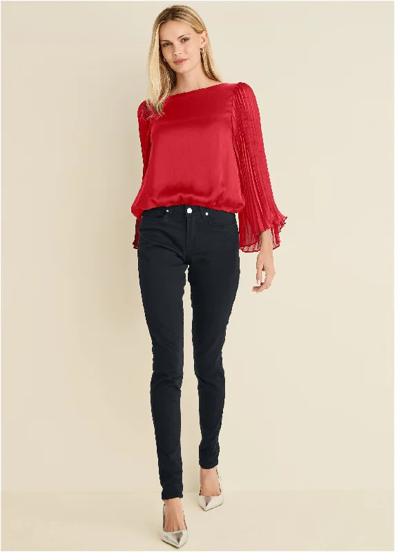 Pleated Sleeve Top - Red Special Offers