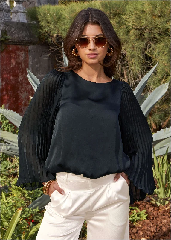 Pleated Sleeve Top - Black Seasonal Trends