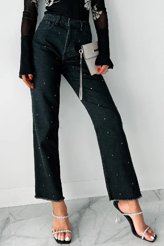 Always Relevant Embellished Straight Leg Jeans (Washed Black) Style Without Limits