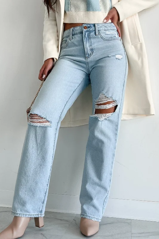 Atticus High Rise Distressed Sneak Peak Straight Leg Jeans (Light) Fashion For Every Occasion