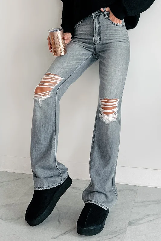 Belmont High Rise Distressed Flare Jeans (Grey) Trendy Pulse