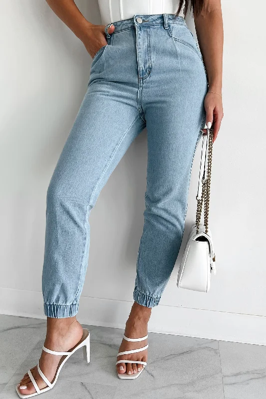 Edison Elastic Cuff Jogger Jeans (Light Denim) Trend Alert