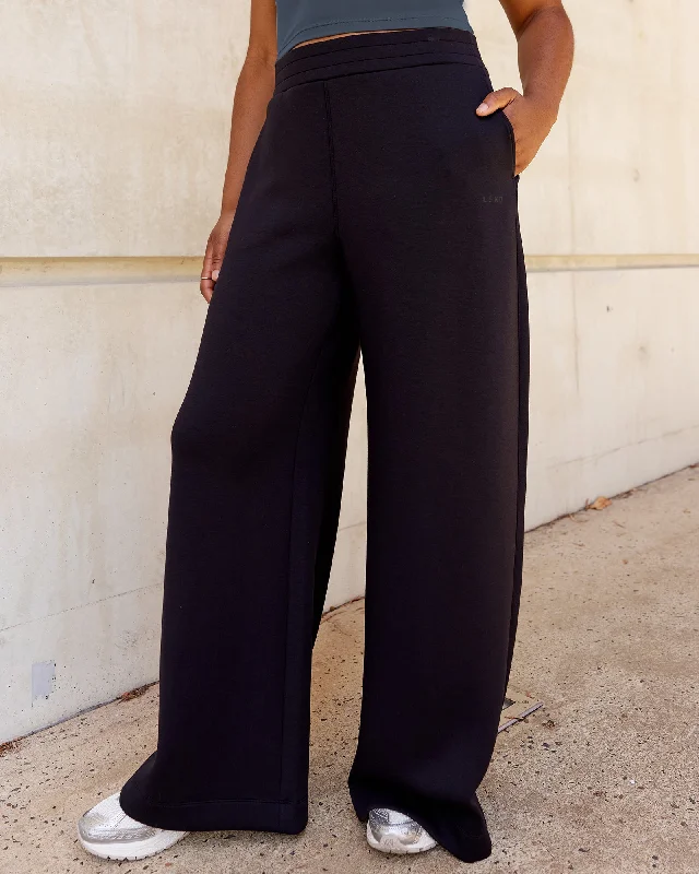 Elevate SoftTouch Wide Leg Pants - Black-Black Chic Urban Fashion Look