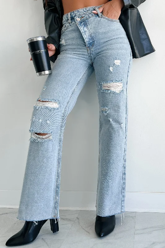 Elgin High Rise Cross-Waist Straight Leg Jeans (Light) Best Sellers