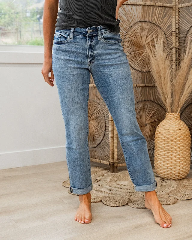 Judy Blue Evalina Roll Hem Boyfriend Jeans Refined Simplicity