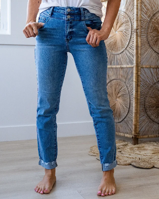 KanCan Victoria Double Button Roll Hem Straight Jeans Stylish Looks