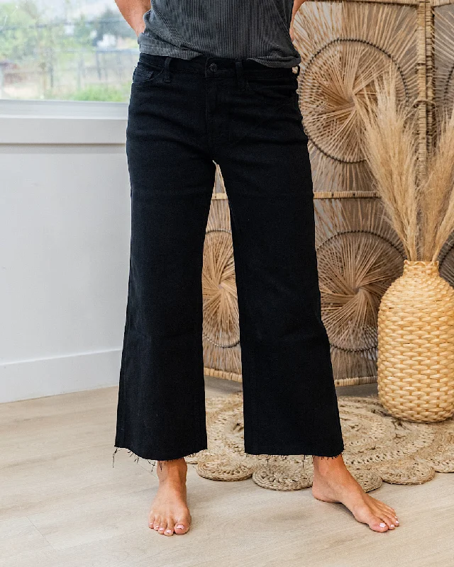 Vervet Skye Wide Leg Non Distressed Crop Jeans - Black Latest Trends