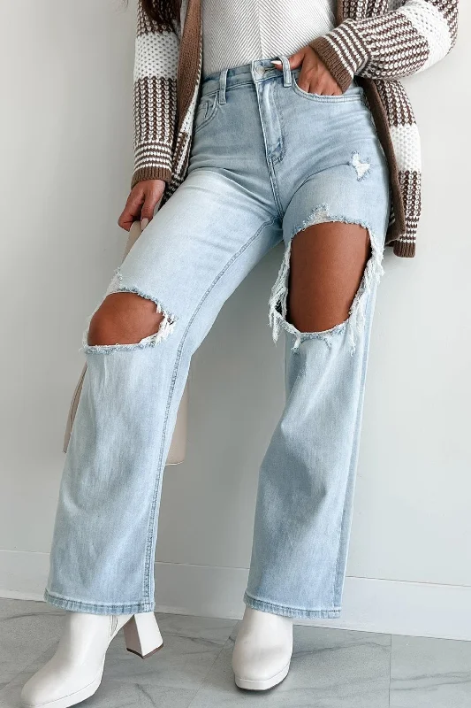 Rhys Flying Monkey High Rise Distressed Baggy Wide Leg Jeans (Light) Weekend Special