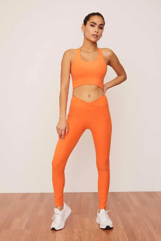 Tangerine Ruched Crossover Pocket Legging Trendy Fashion for Women